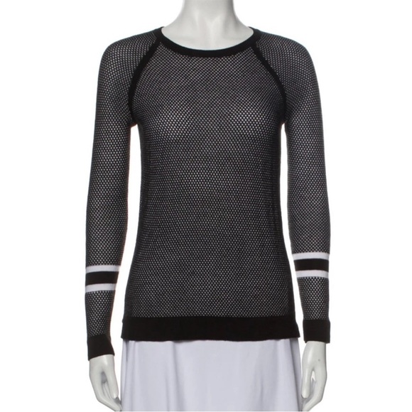 rag & bone Jeans Black/White Martina Long Sleeve  Mesh Layered Shirt Sz XS EUC - Picture 2 of 13